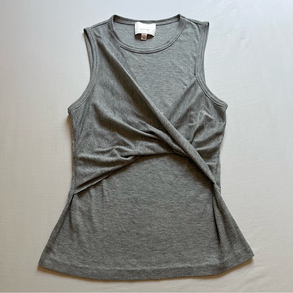 CINQ A SEPT heather grey soft twist front crew neck sleeveless‎ tank top